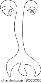 Fragment Nose and eyes. Continuous line drawing. Vector illustration. Isolated on white background