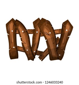 Fragment of an old broken wooden fence, a protective construction. Vector illustration