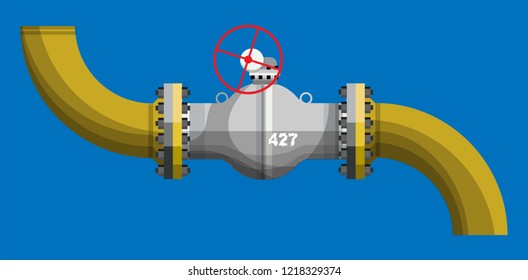 Fragment of the pipe and valves of the gas pipeline. Vector illustration