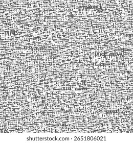 Fragmento de um pano áspero, muito velho, rasgado em lugares. tecido burlap desatualizado, em um gráfico monocromático. Fundo têxtil envelhecido. Vetor abstrato sem emenda.