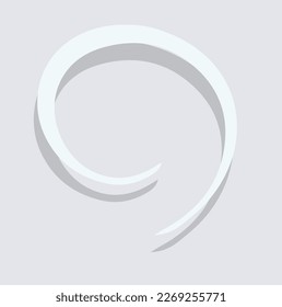 A fragment of a spiral or worm, white on grey, with a shadow. Smooth curved lines
