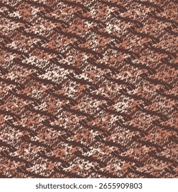 Fragment of a stained brown carpet patterned with rhombuses. Grid of stripes and zigzags on a patchy rug. Abstract vector seamless.