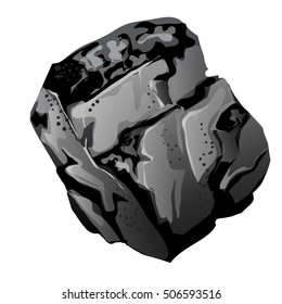 A fragment of stone coal. The source of energy and useful minerals isolated on white background. Vector illustration.