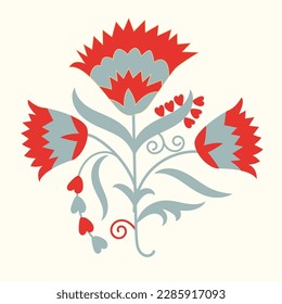 Fragment from suzani carpet - beautiful flowers and leaves. Traditional textile products in Uzbekistan. Digital patterns.