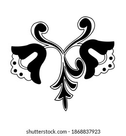 A fragment of vector graphics for creating patterns. Close-up of a contour drawing on a white background.
