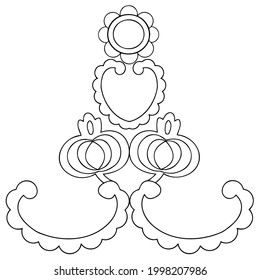 A fragment of vector graphics for creating patterns. Close-up of a contour drawing on a white background.