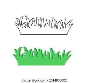 A fragment of a vector illustration of grass. Green grass and contour isolated on white background