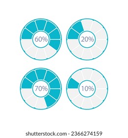 Fragmented circle percentage infographic chart design template set. Different loading level. Visual data presentation. Editable circular diagrams collection. Myriad Pro-Bold, Regular fonts used