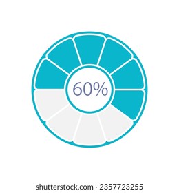 Fragmented donut infographic chart design template. Sixty percentage. Market share. Editable radial infochart with progress level. Visual data presentation. Myriad Pro-Bold, Regular fonts used