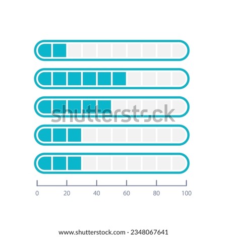 Fragmented level infographic chart design template. Five different indicators. Editable infochart with horizontal bar graphs. Visual data presentation. Myriad Pro-Bold, Regular fonts used