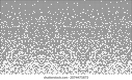 Fragmented Matrix Blocks Falling Down In Black And White. It Looks Like A Disk Defragmenter Or A Tetris Game. Horizontal Vector Background.