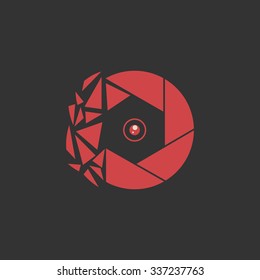 Fragmented red shutter icon. Shutter logo illustration. 