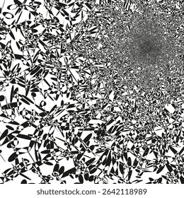 Fragmented texture pattern. Abstract chaotic noise. Black and white structure. Vector distressed form.