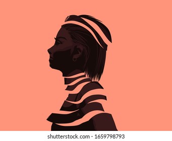 A fragmented women. Mental wellbeing and issues concept. People vector illustration.