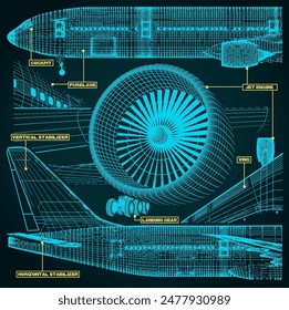 Fragments of blueprints of a civil aircraft