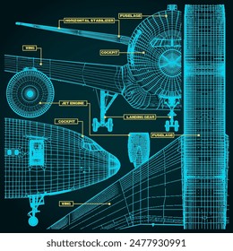 Fragments of blueprints of a civil aircraft