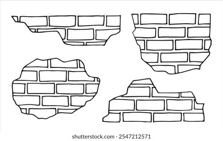 fragments of brick wall texture. vector illustration in doodle style