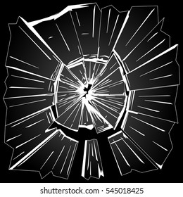 the fragments of broken window glass on black background vector illustration