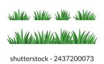 Fragments of green grass. Set of clumps of grass in various shapes and sizes isolated. Cartoon vector illustration.