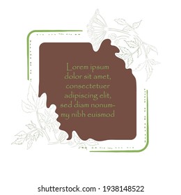 Fragments of Rectangular Frame with Curved Substrate and Outlined Dong Quai. Hand Drawn Leaves and Umbels. Vector Illustration for Traditional Medicine Products, Posters, Designs.