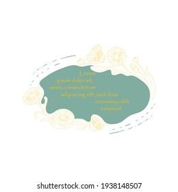 Fragments of Roundish Frame with Curved Substrate and Outlined Marigold Parts. Hand Drawn Leaves, Flowers, Buds. Vector Illustration for Traditional Medicine Products, Posters, Designs.