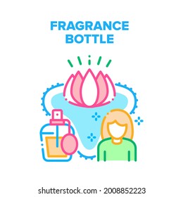 Fragrance Bottle Vector Icon Concept. Fragrance Bottle Sprayer For Luxury Smell With Flower Lotus Aroma Bouquet. Elegant Female Floral Aromatic Beauty Cosmetic Product Color Illustration