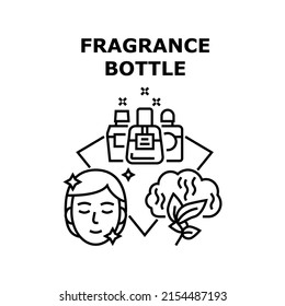 Fragrance Bottle Vector Icon Concept. Fragrance Bottle Packaging, Aromatic Elegant And Luxury Perfume Prepared From Natural Plant Ingredient. Glamor Cosmetic Essence Liquid Black Illustration