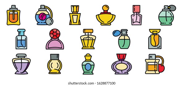 Fragrance Bottles Icons Set. Outline Set Of Fragrance Bottles Vector Icons For Web Design Isolated On White Background