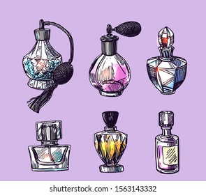 Fragrance Bottles Vector Illustration Hand Drawn Stock Vector (Royalty ...