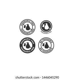 Fragrance free in cosmetics ingredients label icon set. No fragrance circle vector badge stamp.