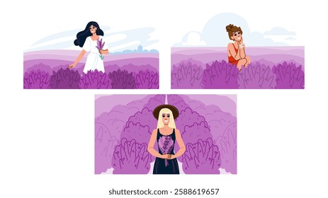 fragrance lavender woman vector. essential oil, calming soothing, skincare relaxation fragrance lavender woman character. people flat cartoon illustration