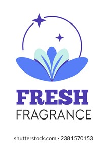 Fragrance reinforcing concept of freshness and cleanliness. Isolated lotus and sparkling flower icon, washing clothes sticker. Promotional banner, promo emblem or sign for package. Vector in flat