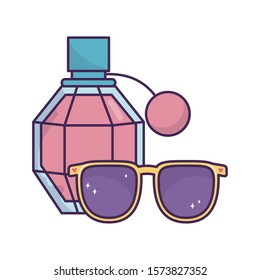 fragrance and sunglasses icon on white background vector illustration