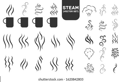 Fragrances evaporate icons. Smells line icon set, hot aroma, smells or fumes. Coffee cup icon. Symbols of glasses of hot drinks on white background. Vector illustration doodle hand drawn, EPS 10.