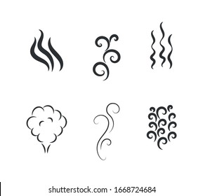 Fragrances evaporate icons. Smells line icon set, hot aroma, smells or fumes. Coffee cup icon. Symbols of glasses of hot drinks on white background. Vector illustration doodle hand drawn, EPS 10.