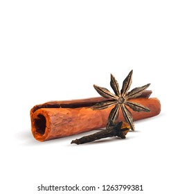 Fragrant anise star and tasty cinnamon. Symbols of spice. Elements for design. Vector illustration. Spices ingredients in triangulation technique. Anise star and clove low poly.