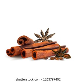 Fragrant anise star and tasty cinnamon. Symbols of spice. Elements for design. Vector illustration. Spices ingredients in triangulation technique. Anise star and cinnamon low poly.