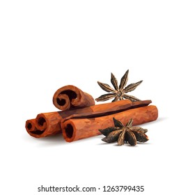 Fragrant anise star and tasty cinnamon. Symbols of spice. Elements for design. Vector illustration. Spices ingredients in triangulation technique. Anise star and cinnamon low poly.