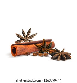 Fragrant anise star and tasty cinnamon. Symbols of spice. Elements for design. Vector illustration. Spices ingredients in triangulation technique. Anise star and cinnamon low poly.