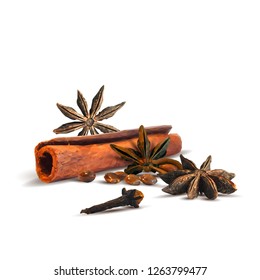 Fragrant anise star and tasty cinnamon. Symbols of spice. Elements for design. Vector illustration. Spices ingredients in triangulation technique. Anise star and clove low poly.