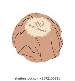 Fragrant bath bomb in kraft packaging with sticker. Beauty and body care. Spa procedures. Round object wrapped in paper. 