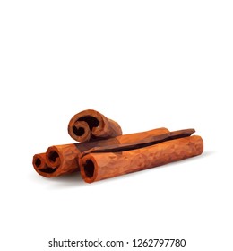 Fragrant cinnamon and tasty spice. Symbols of spice. Elements for design. Vector illustration. Spices ingredients in triangulation technique. Cinnamon low poly.