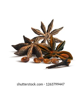 Fragrant clove and tasty anise star. Symbols of spice. Elements for design. Vector illustration. Spices ingredients in triangulation technique. Anise star and clove low poly.