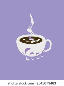 Duftende Tasse Kaffee auf violettem Hintergrund
Hintergrund mit Rauch und Lavendelblättern, Vektorgrafik, EPS 10