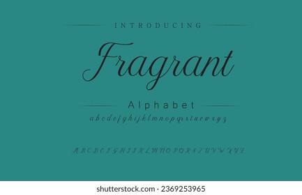 Fragrante Elegante fuente de fuente superior minúscula y número. Diseños de moda mínimos con letras clásicas. Tipografía moderna de serif con el concepto de vintage decorativo regular. ilustración vectorial