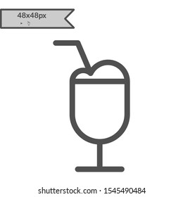 Fragrant latte symbol. Delicious macchiato. Coffee break sign.
Linear style icon. flat design element. Editable stroke. 48x48 Pixel Perfect