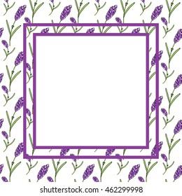  Fragrant lavender frame. Card/poster template. Hand drawn illustration. Vector.