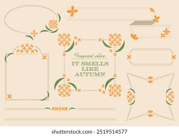 Design de vetor de azeitona fragrante com suas flores laranja distintivas e folhagem verde exuberante. Esta elegante ilustração floral é adequada para uso em convites sazonais, embalagem de produtos e asiáticos