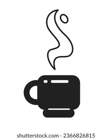 Fragrant steaming drink in coffee cup monochrome flat vector object. Coffee break. Editable black and white thin line icon. Simple cartoon clip art spot illustration for web graphic design