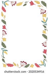 Frame for A4 format made of autumn leaves and berries. Template for school, kids, cards.